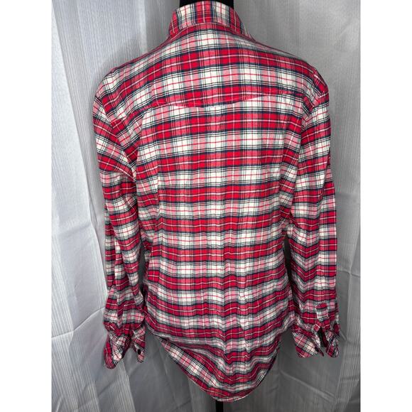 Matchstick Flannel Shirt Women’s L Plaid Red White 100% Cotton Classic Roll Tabs - Picture 12 of 16